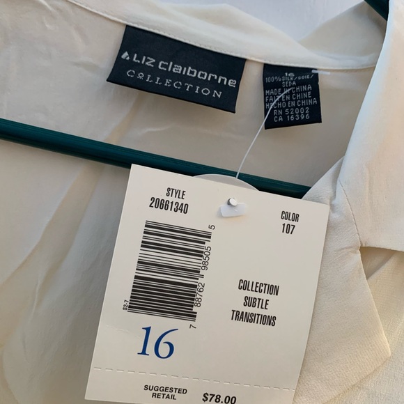 NWT Liz Claiborne 100% silk Elegant Button-Up Blouse size 16 $78 on tag - Picture 2 of 2